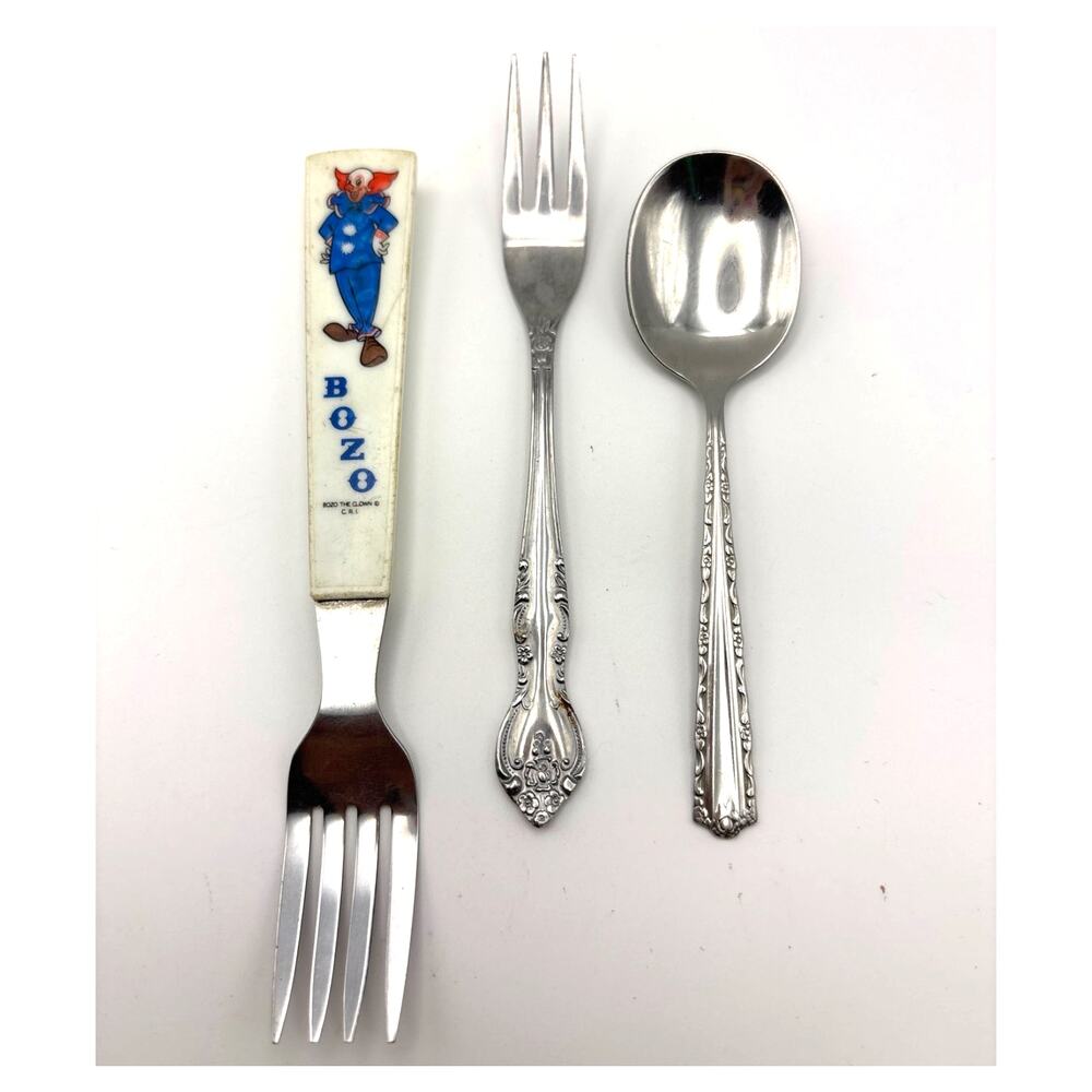 Vintage 1970s Bozo The Clown Child Fork by C.R.I with Stainless steel Fork/Spoon